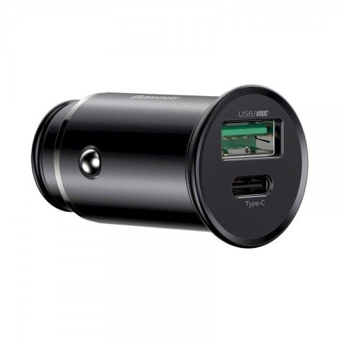Automobilinis įkroviklis 12-24V USB + USB C 5A 30W greito krovimo (QC 4.0) juodas (black) Baseus CCYS-C01 